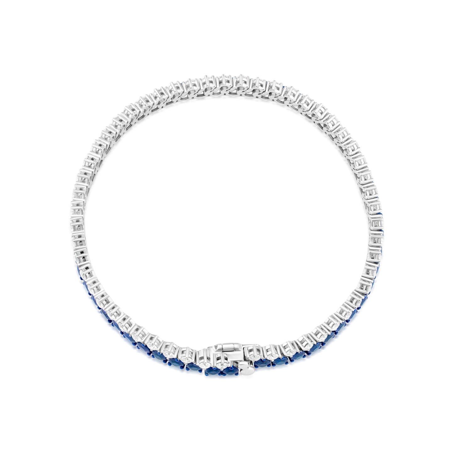 Sapphire and Diamond Dual Row Two-Tone 18K White Gold Bracelet