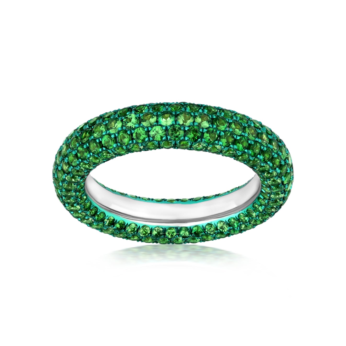 Ring With Tsavorite In 18K White Gold And Green Rhodium