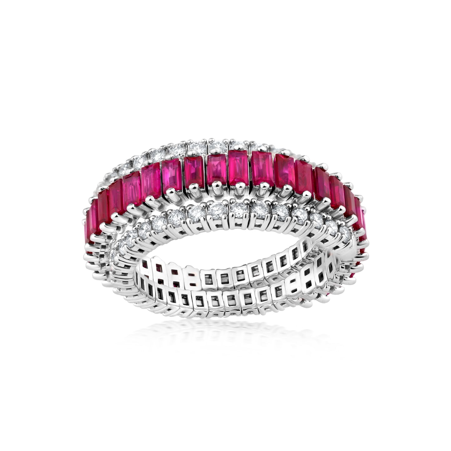Smaller Spiral Ring With Ruby And Diamond In 18K White Gold