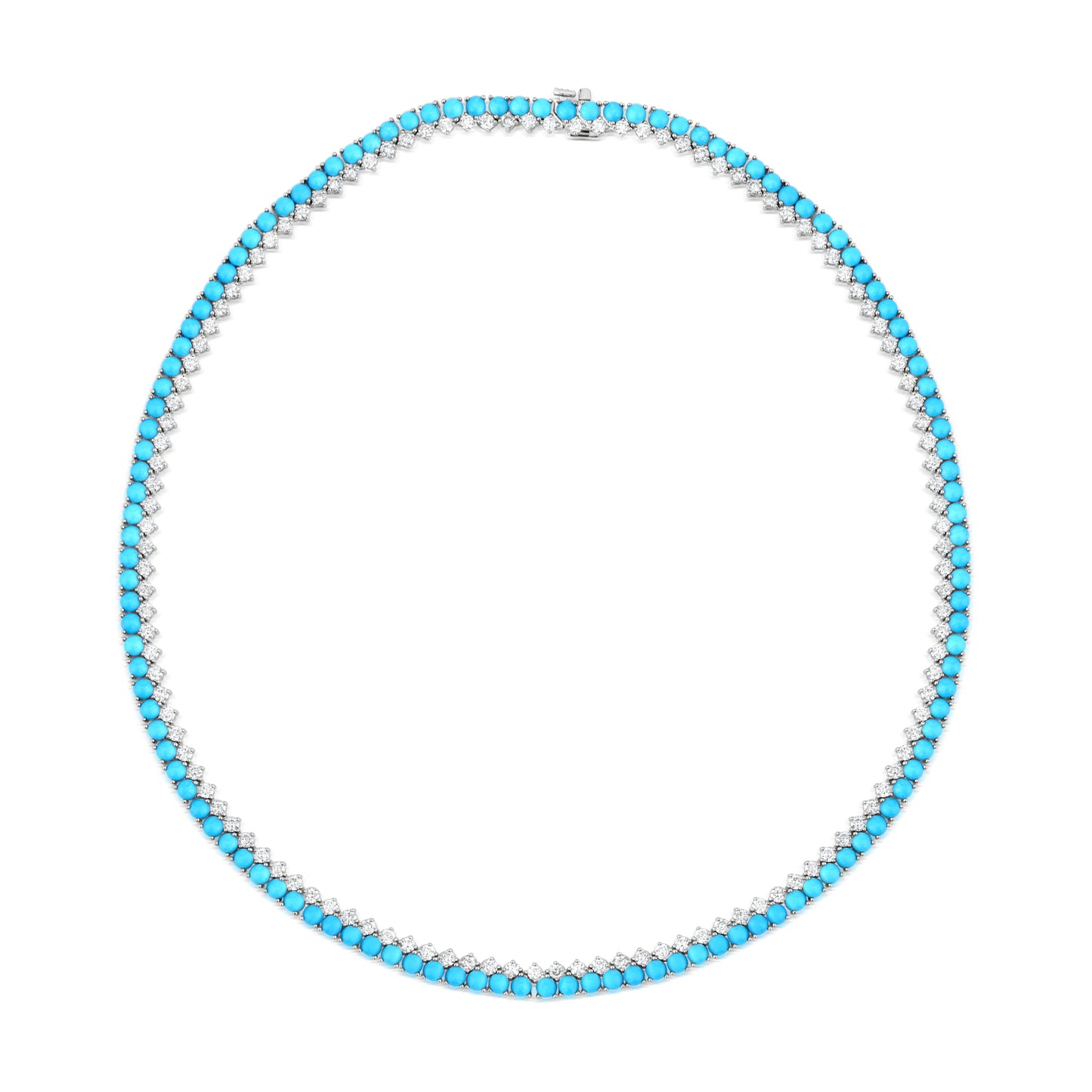 Dual Row Necklace With Turquoise And Diamond In 18K White Gold
