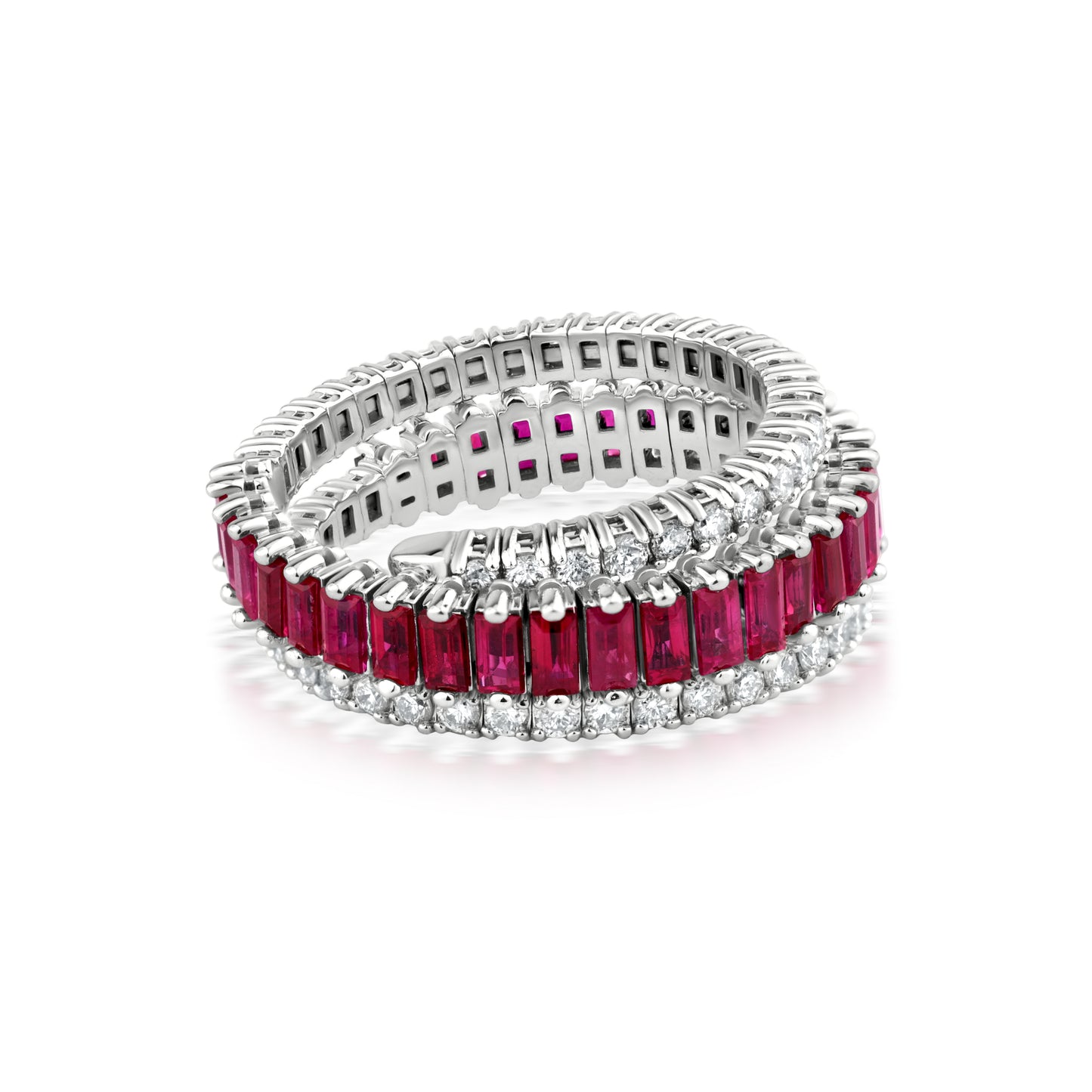 Smaller Spiral Ring With Ruby And Diamond In 18K White Gold