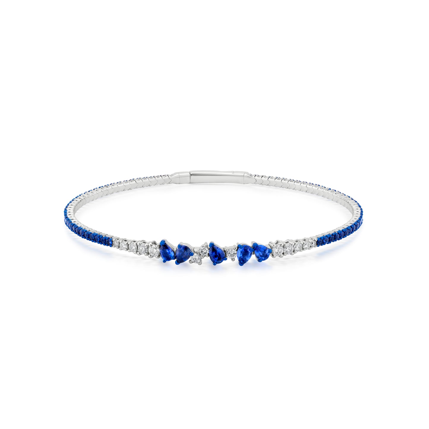 Sapphire and Diamond 18K White Gold Multi-Pear Bangle