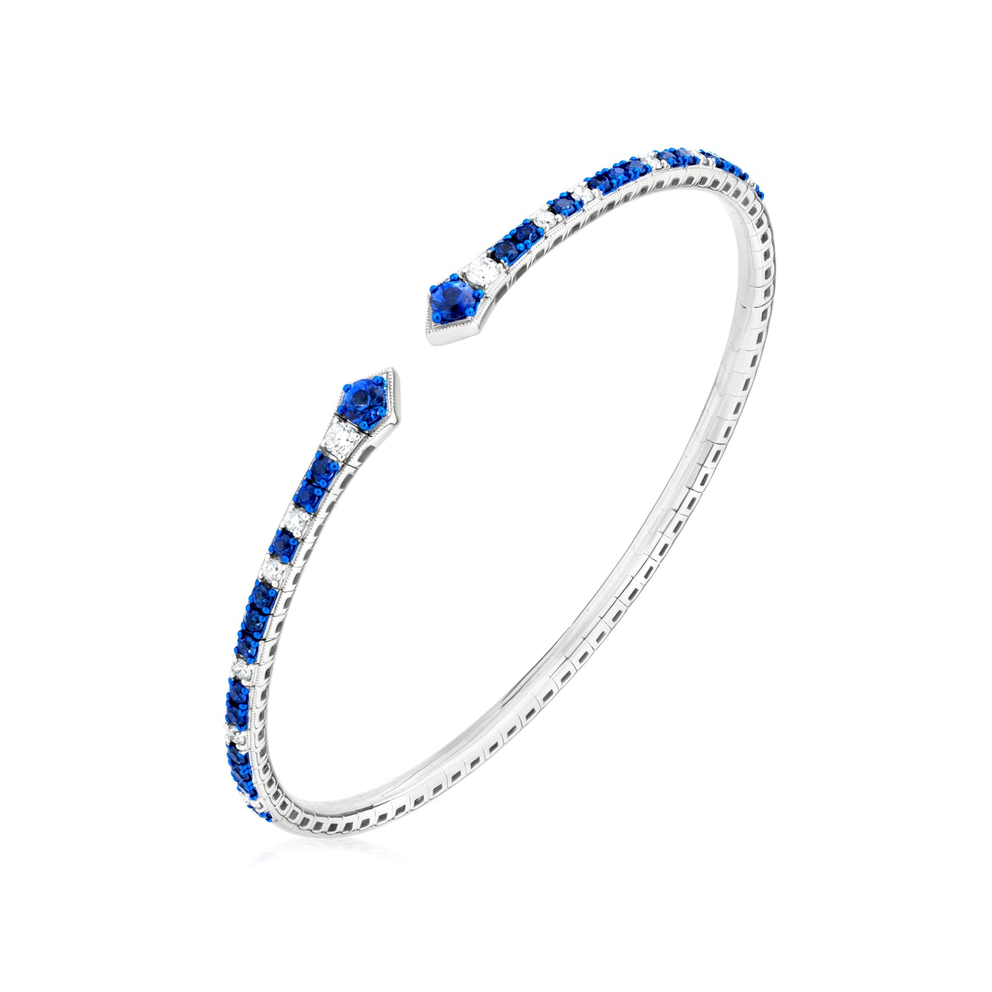 Sapphire and Diamond 18K White Gold Open Bangle