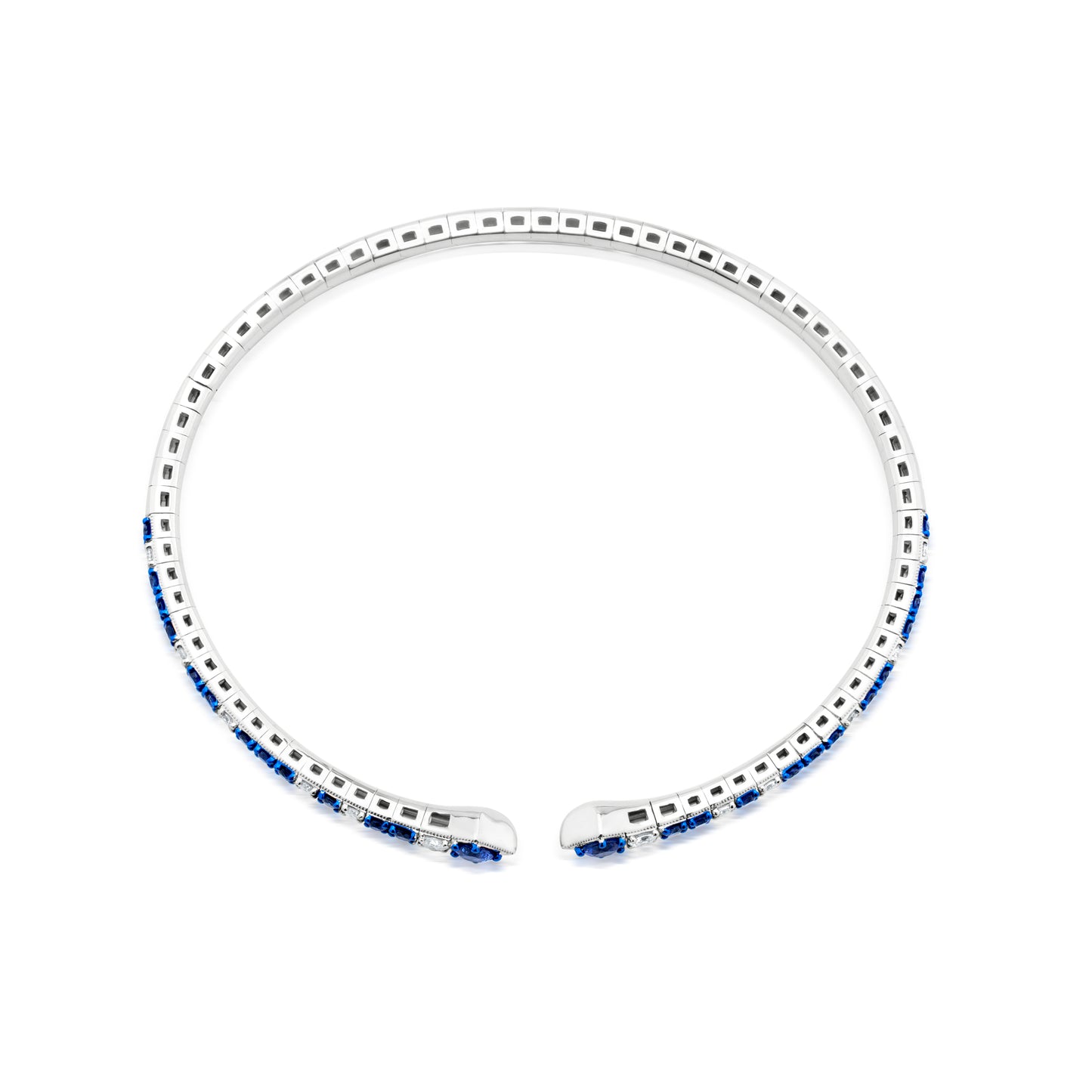 Sapphire and Diamond 18K White Gold Open Bangle