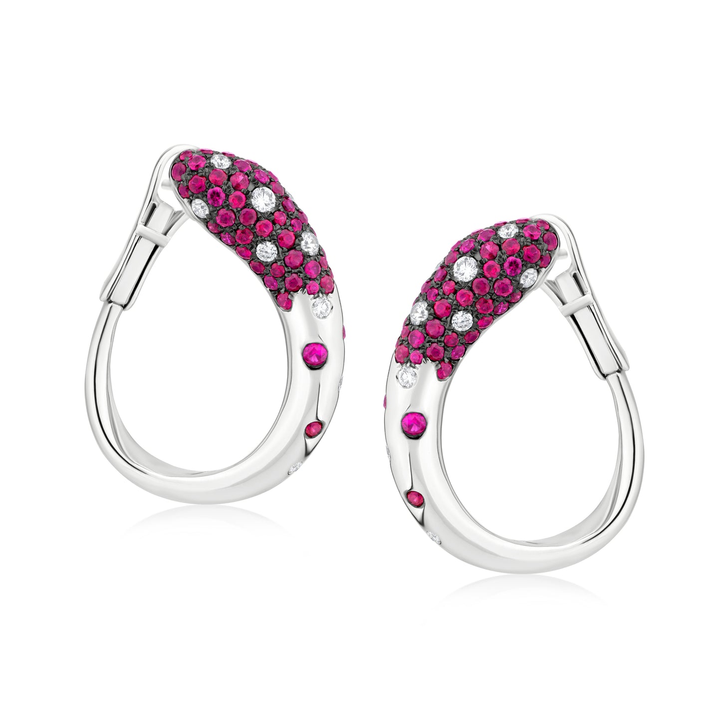 Earring With Ruby And Diamond In 18K White Gold And Black Rhodium