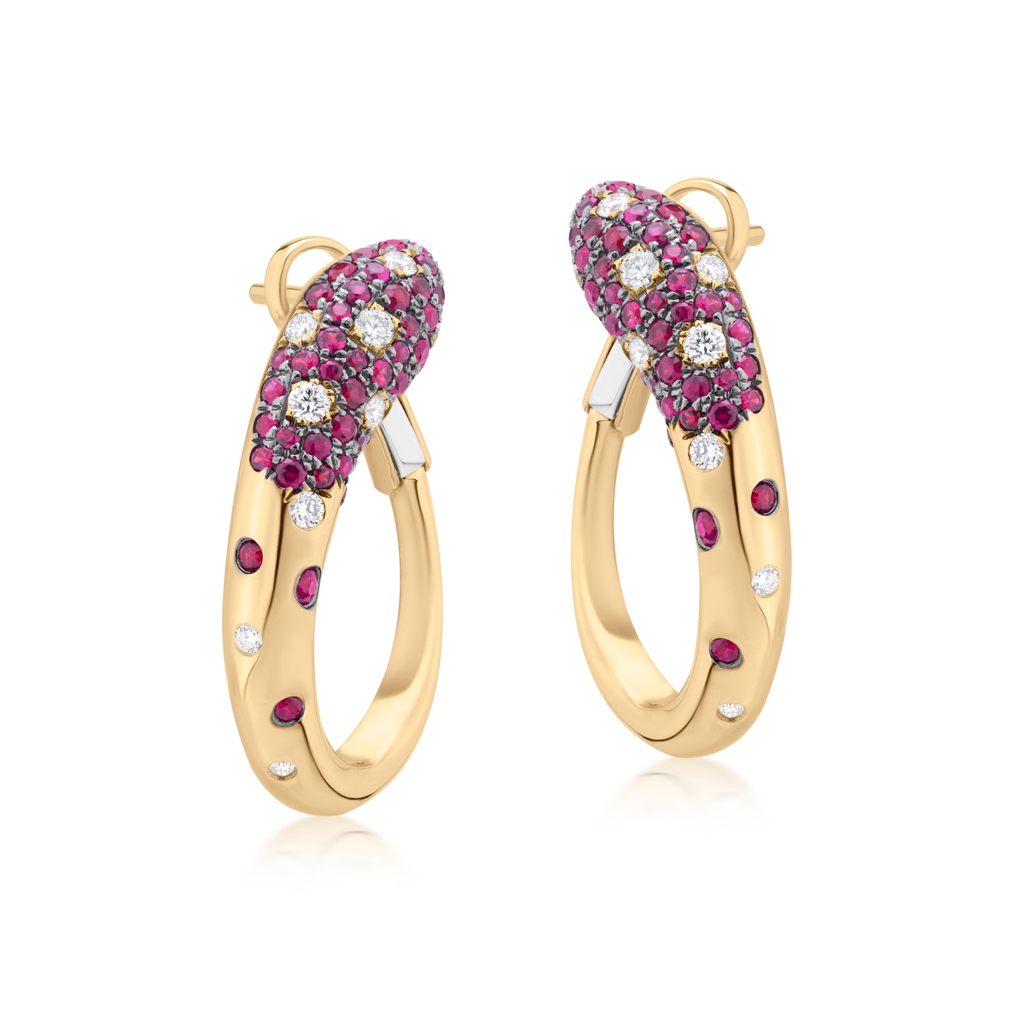 Earring With Ruby And Diamond In 18K Yellow Gold And Black Rhodium