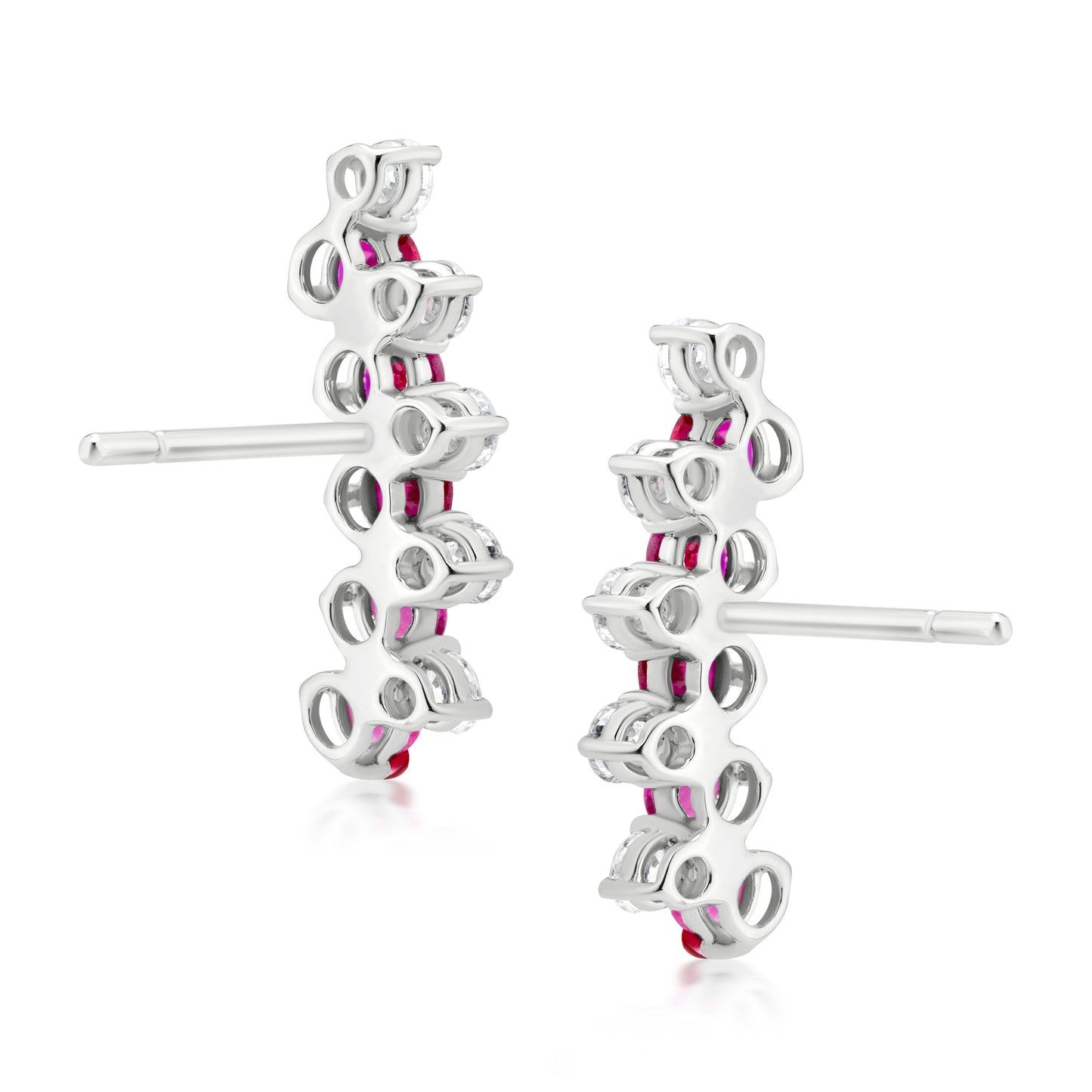 Ruby and Diamond 18K White Gold Arc Stud Earrings
