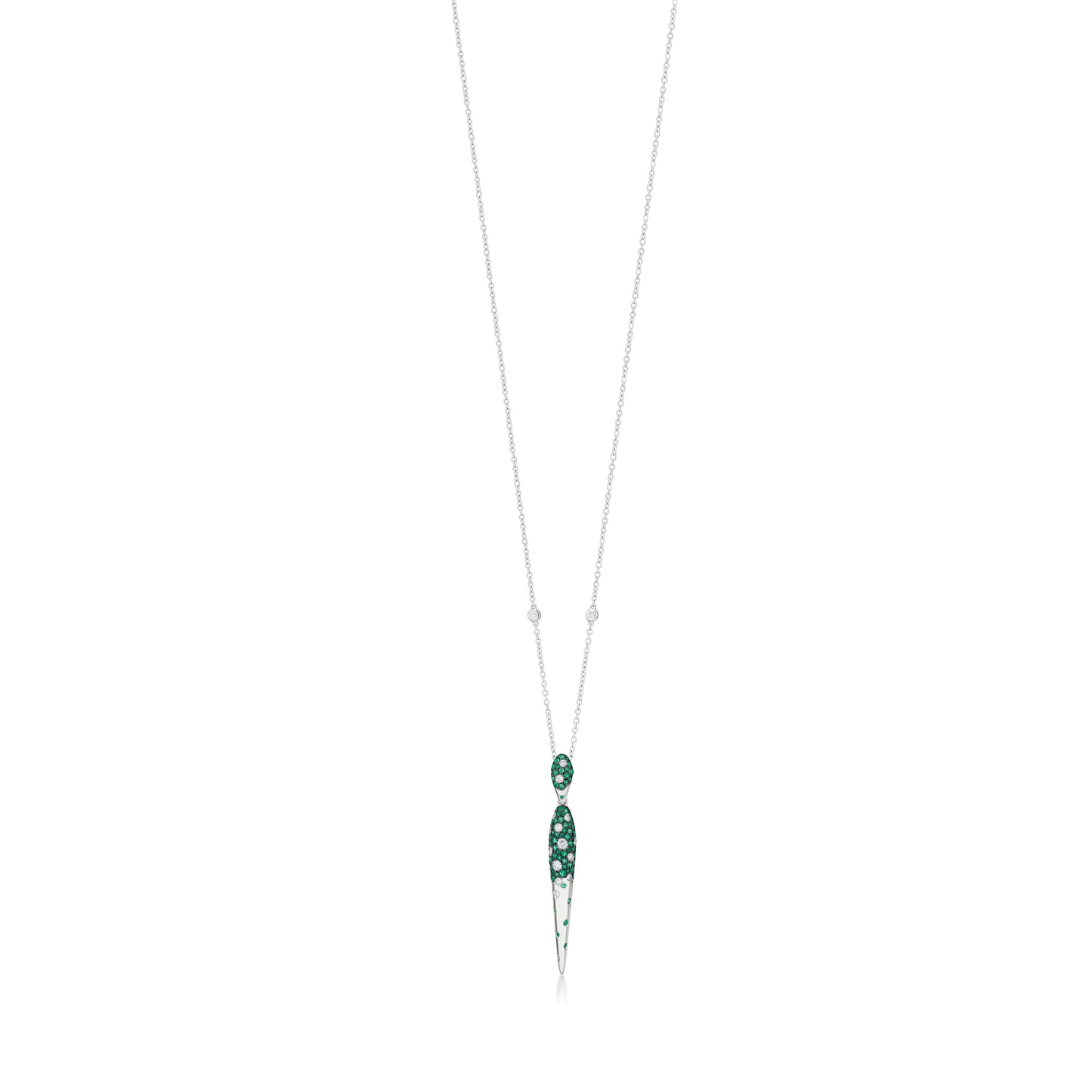 18K White Gold Diamond And Emerald Pendant Necklace Black Rhodium