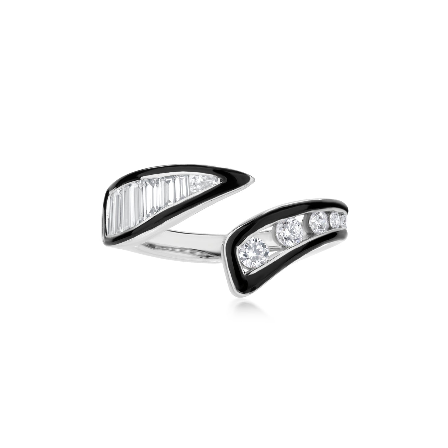 18K White Gold White Diamond and Enamel Bypass Ring