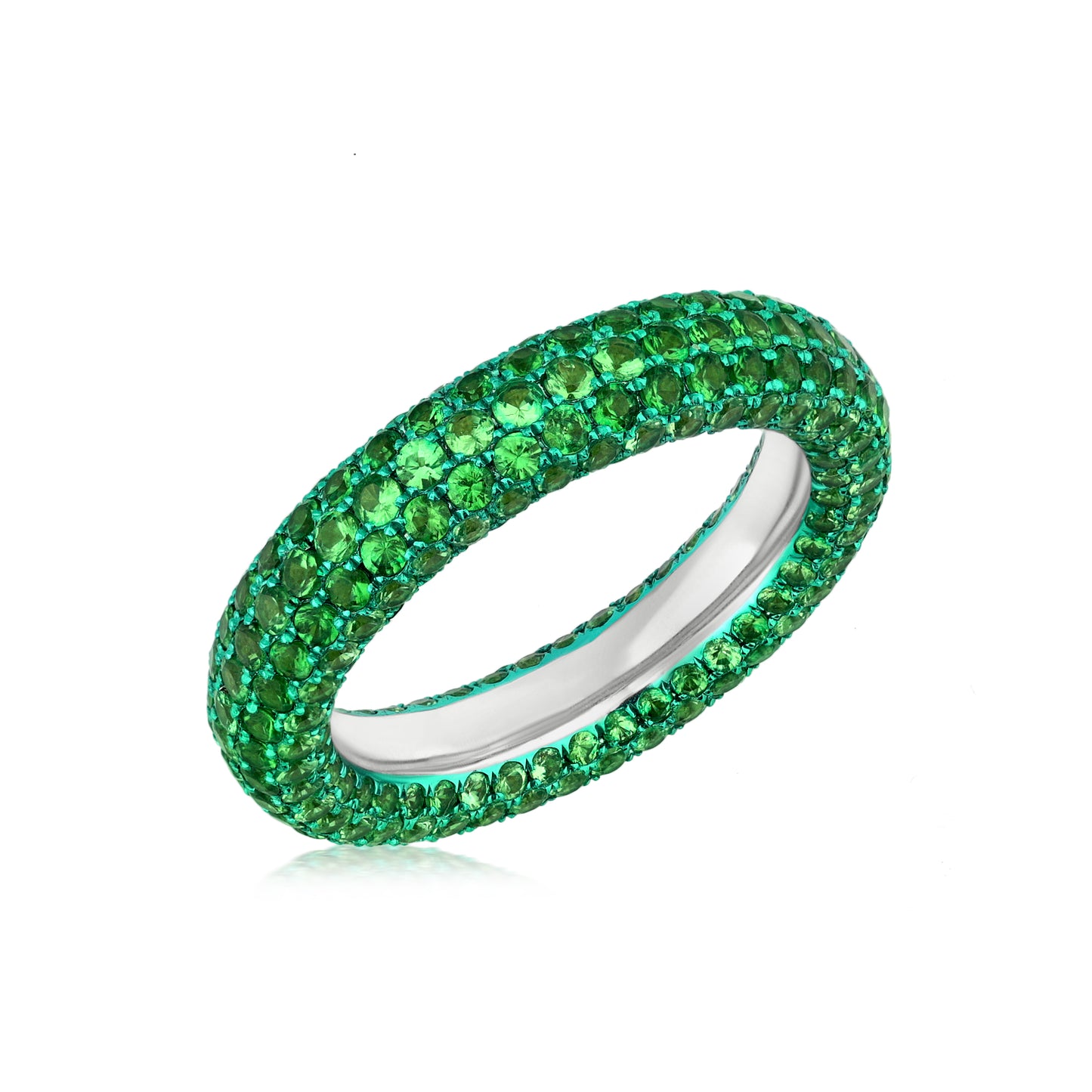 Ring With Tsavorite In 18K White Gold And Green Rhodium