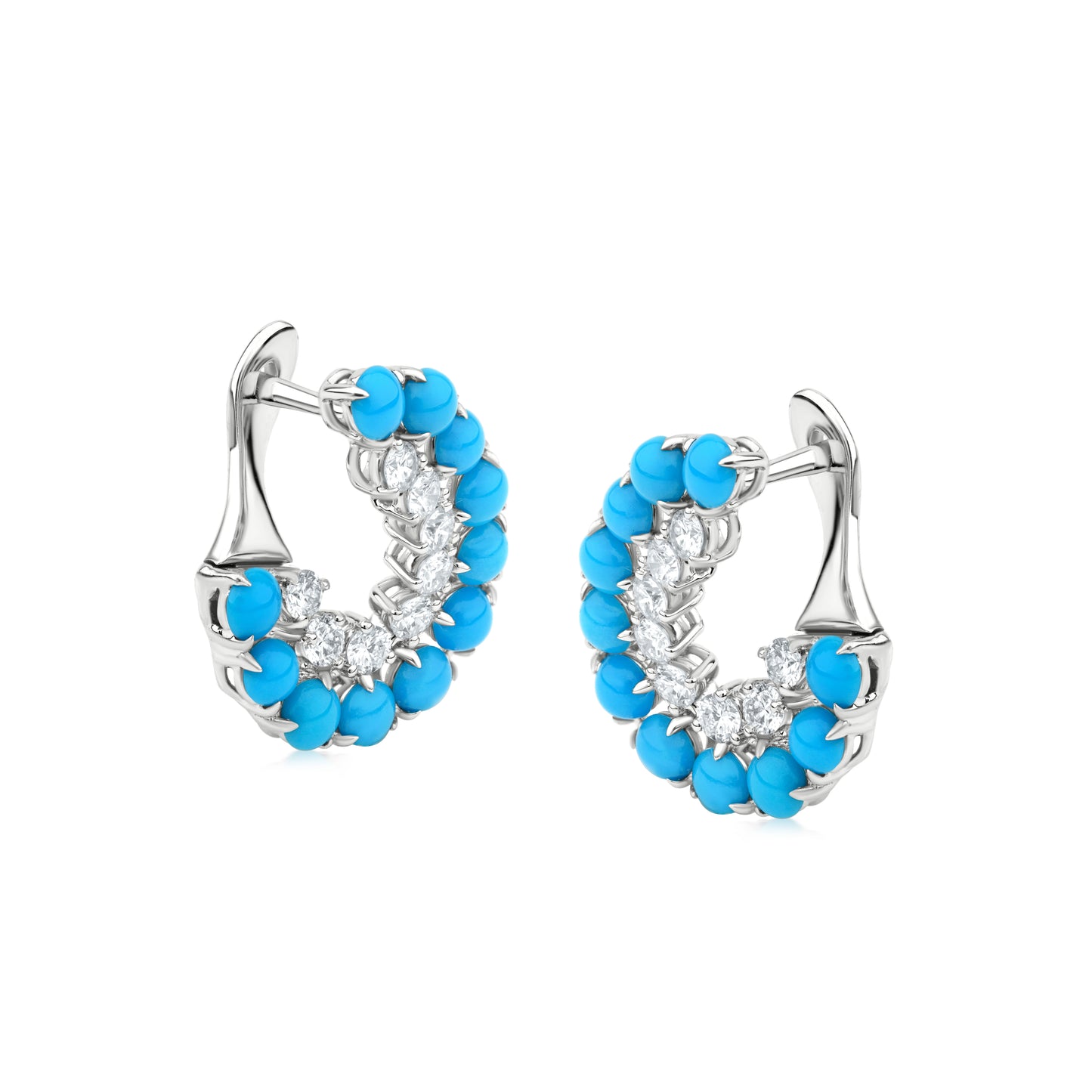 Semi-Loop Earring With Turquoise And Diamond In 18K White Gold