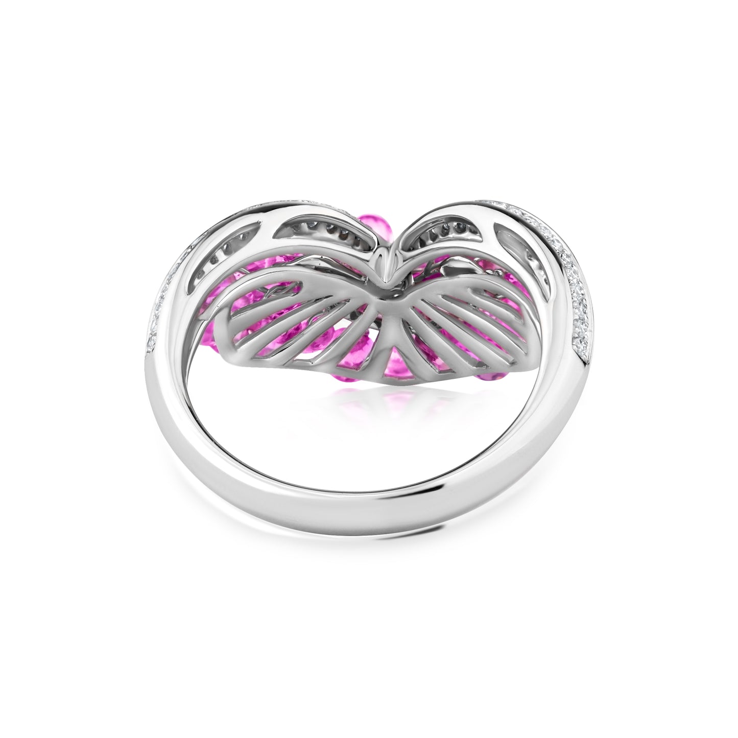 Pointed Cluster Ring With Pink Sapphire And Diamond In 18K White Gold