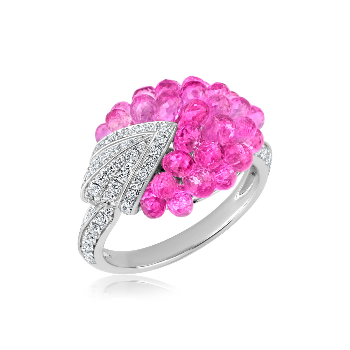 Sharp Point Ring Cluster Around Point Ring With Pink Sapphire And Diamond In 18K White ...
