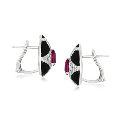 Diamond Frame Earring With Ruby And Diamond In 18K White Gold