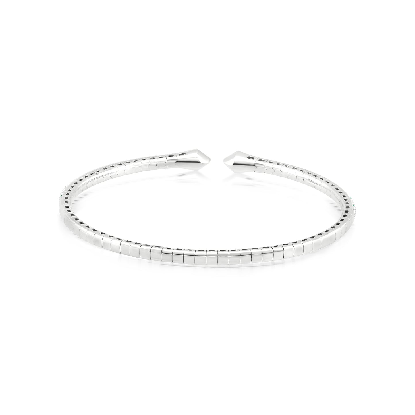Emerald and Diamond 18K White Gold Open Bangle