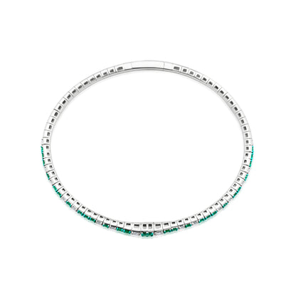 Staggered Emerald and Diamond 18K White Gold Bangle