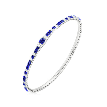 Staggered Sapphire and Diamond 18K White Gold Bangle