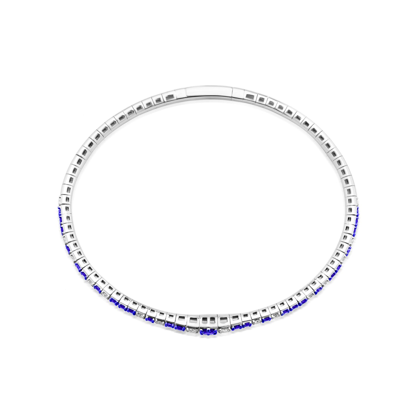 Staggered Sapphire and Diamond 18K White Gold Bangle