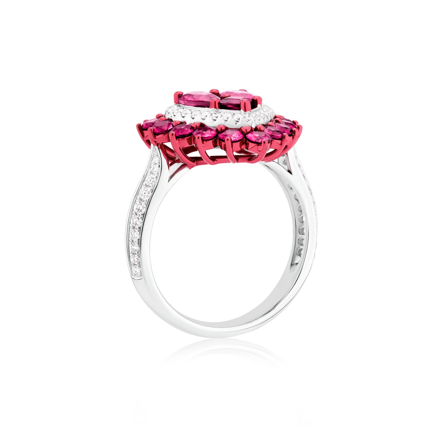 Ruby and Diamond Heart 18K White Gold Heart Ring