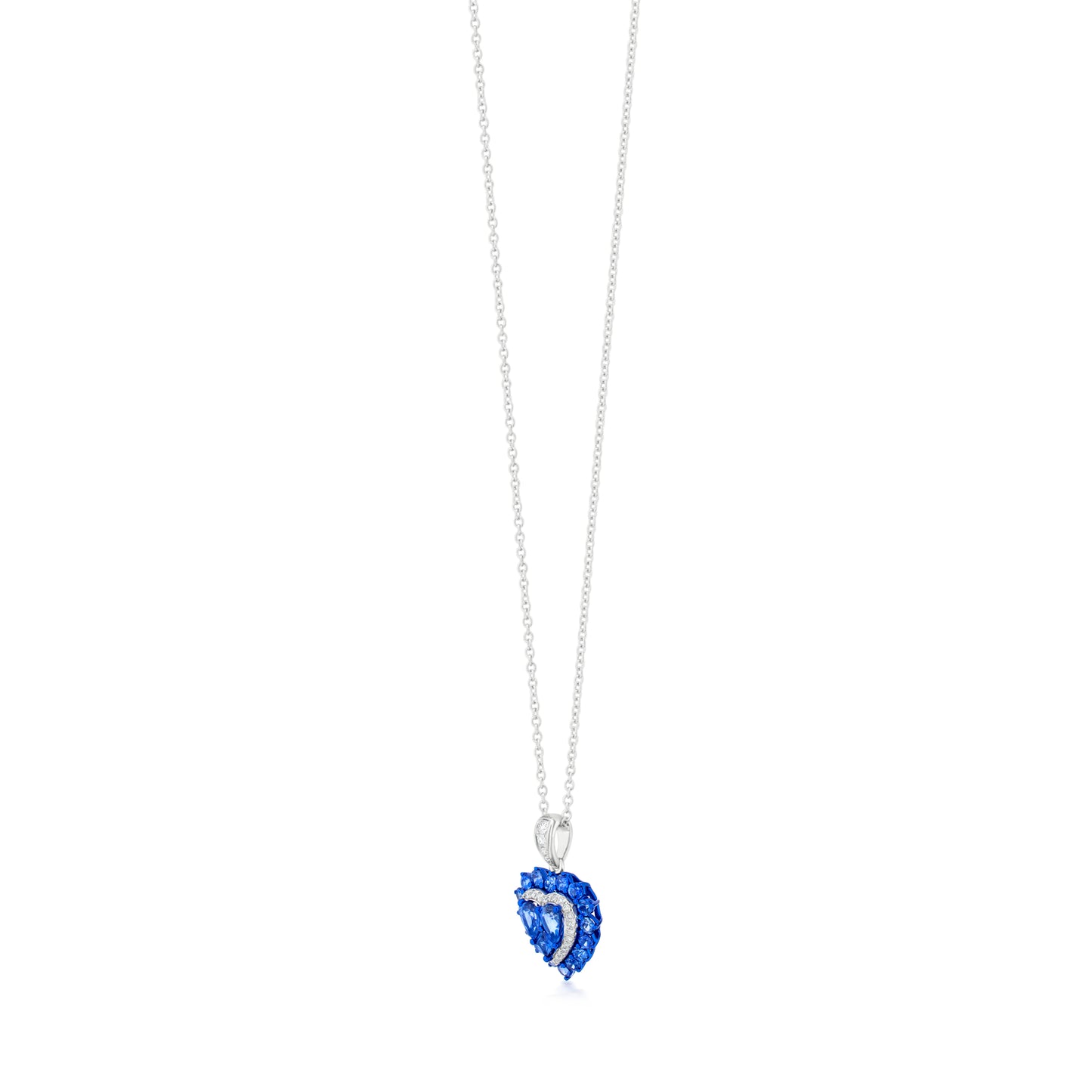 Sapphire and Diamond 18K White Gold Heart Pendant Necklace
