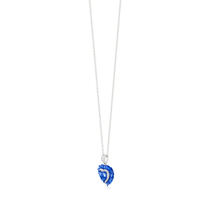 Sapphire and Diamond 18K White Gold Heart Pendant Necklace
