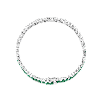 Emerald and Diamond Dual Row Two-Tone 18K White Gold Bracelet