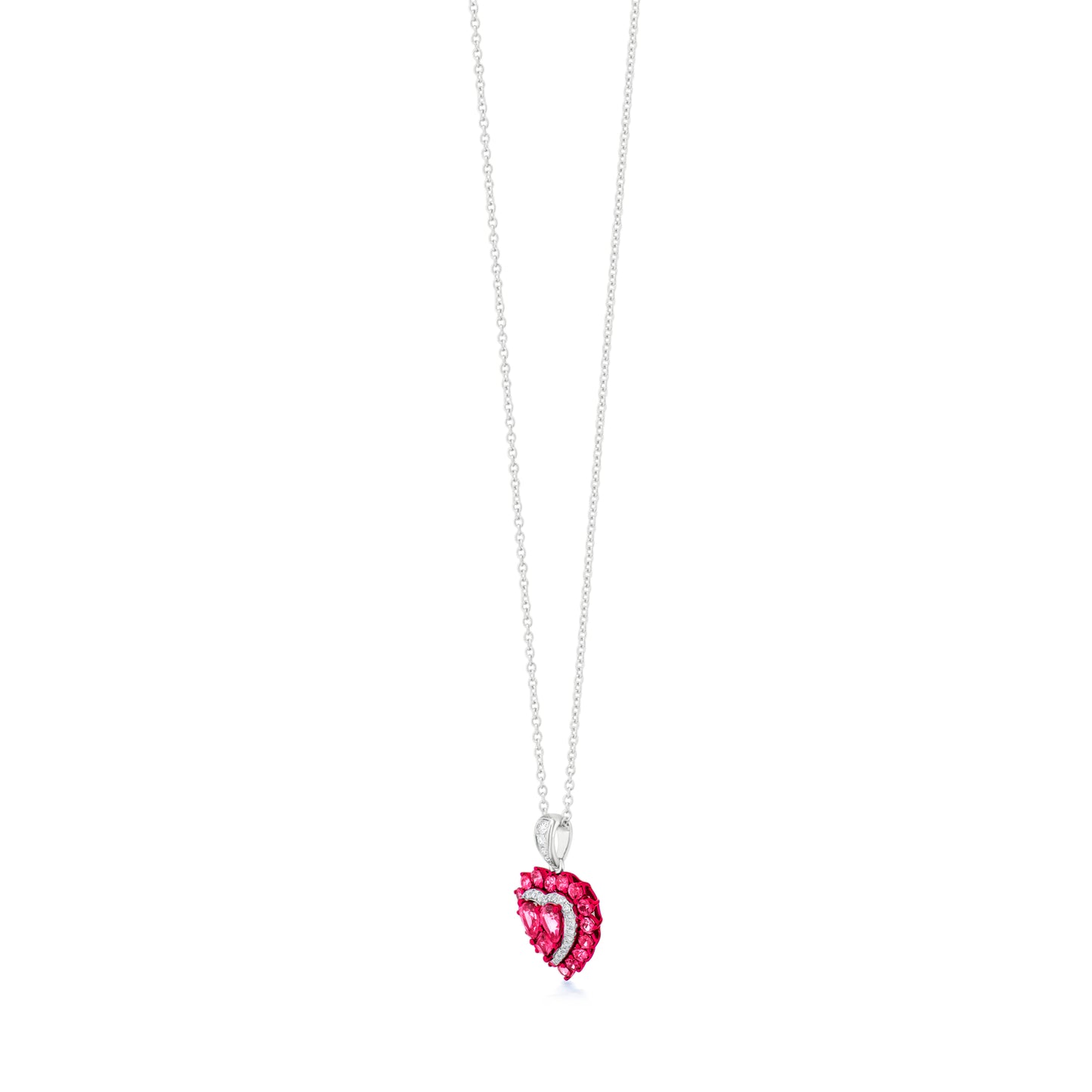 Ruby and Diamond 18K White Gold Heart Pendant Necklace