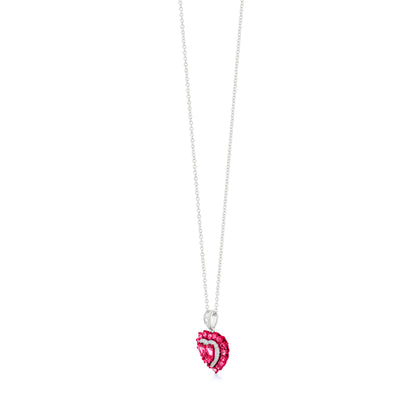 Ruby and Diamond 18K White Gold Heart Pendant Necklace