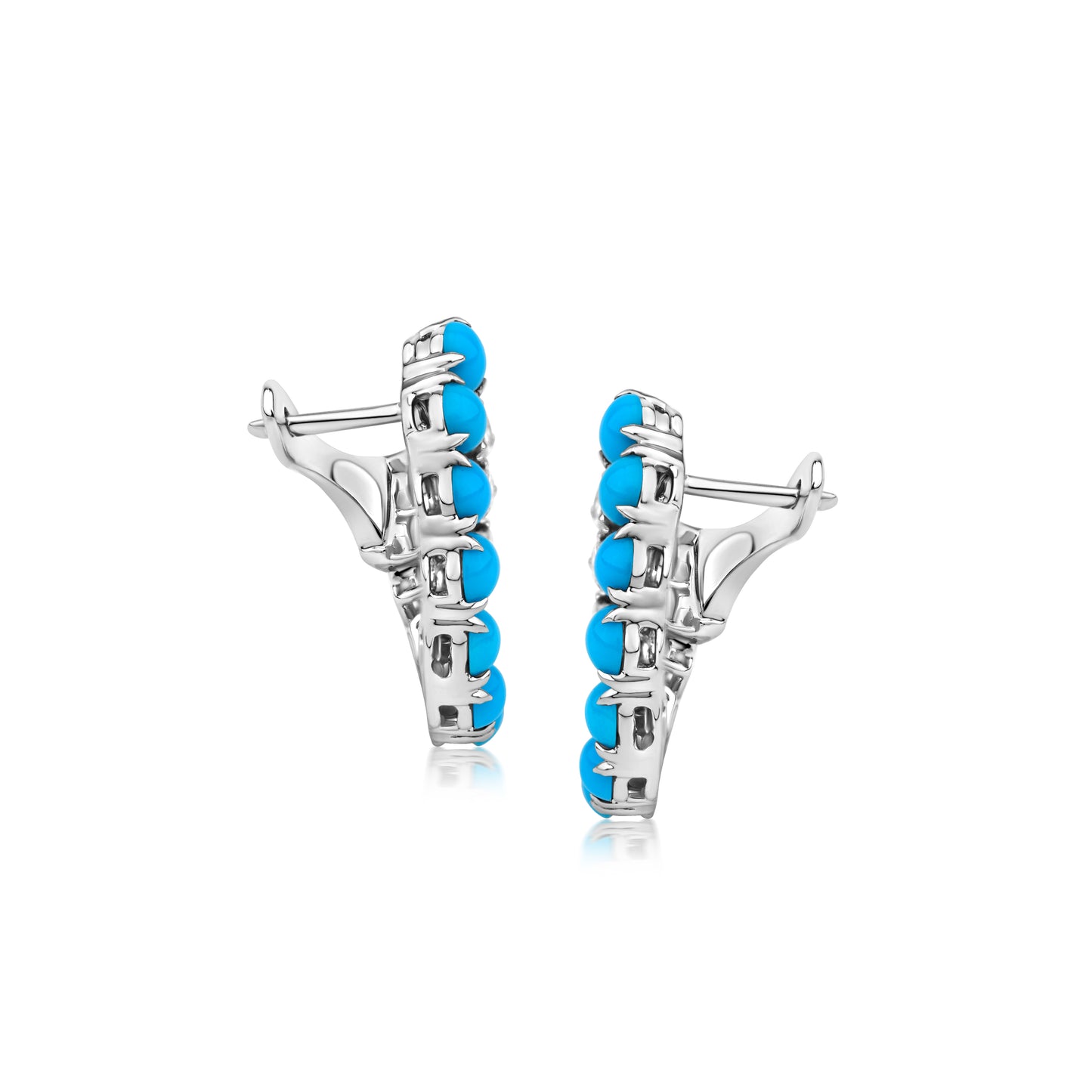 Semi-Loop Earring With Turquoise And Diamond In 18K White Gold