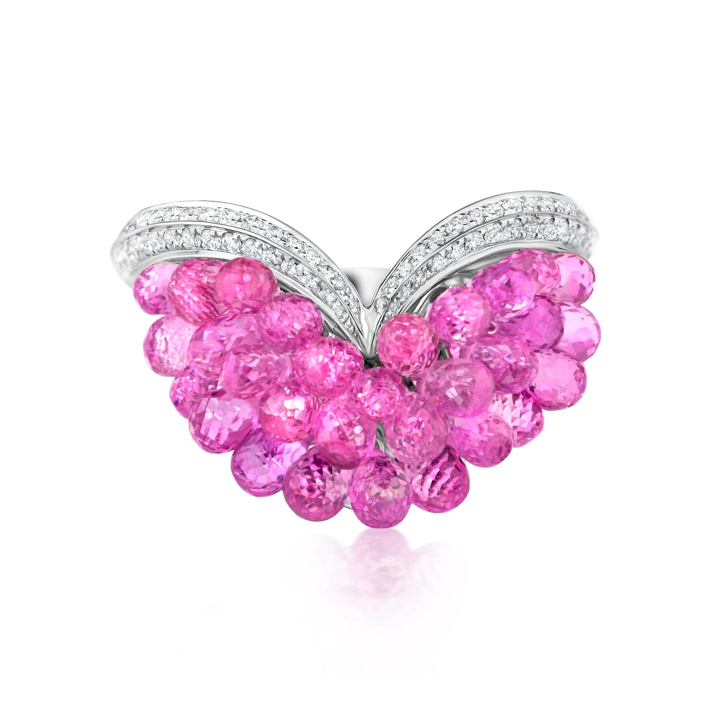 Pointed Cluster Ring With Pink Sapphire And Diamond In 18K White Gold