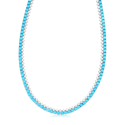 Dual Row Necklace With Turquoise And Diamond In 18K White Gold