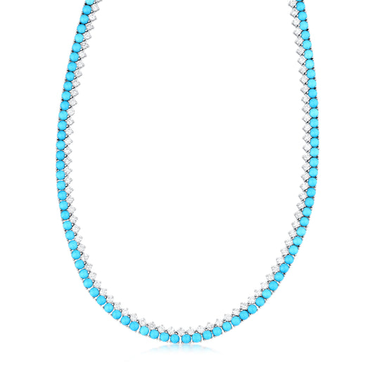 Dual Row Necklace With Turquoise And Diamond In 18K White Gold