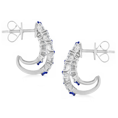 Two Row Earring With Sapphire And Diamond In 18K White Gold And Blue Rhodium