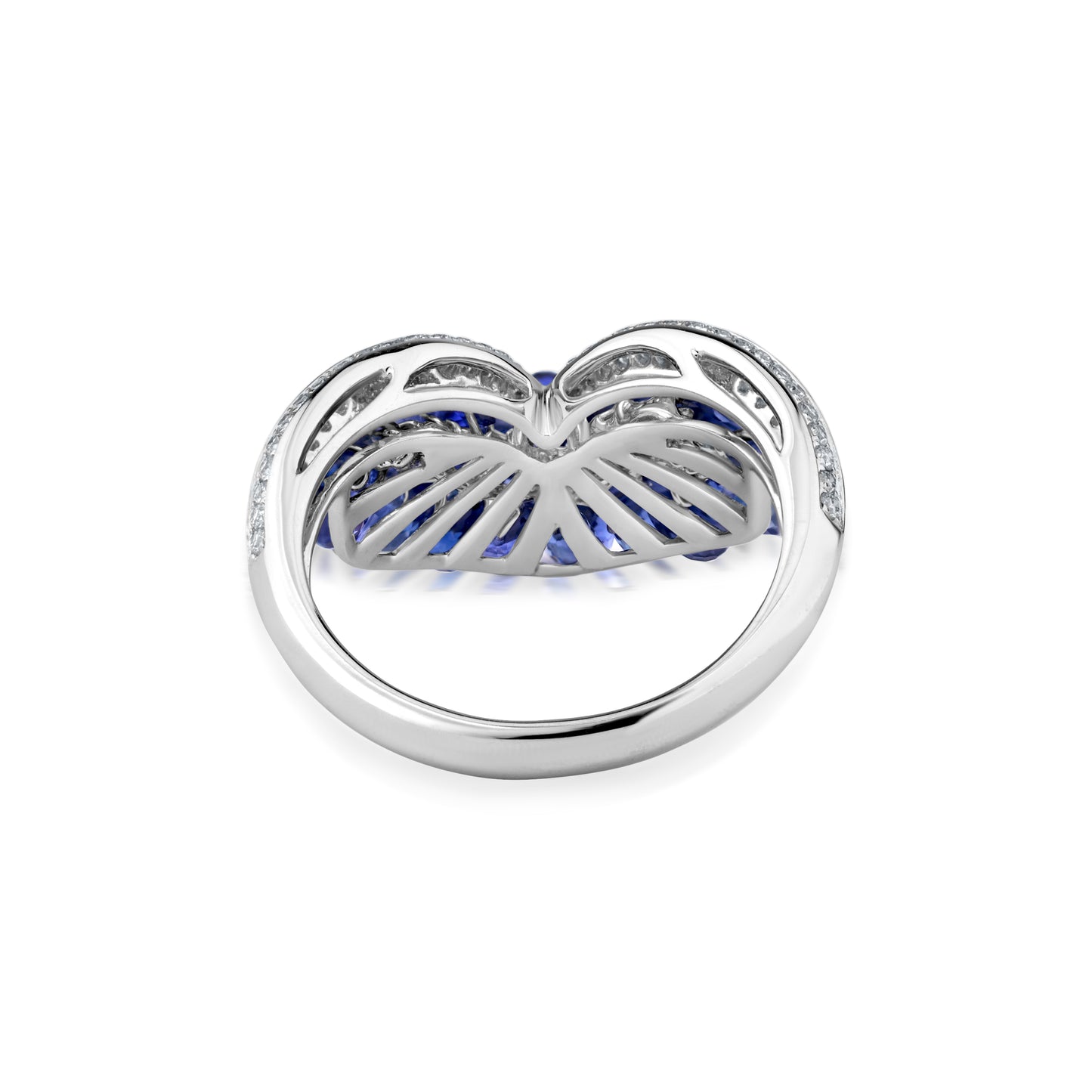 Pointed Cluster Ring With Sapphire And Diamond In 18K White Gold
