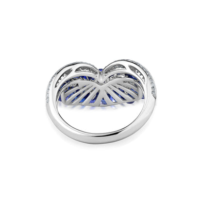 Pointed Cluster Ring With Sapphire And Diamond In 18K White Gold