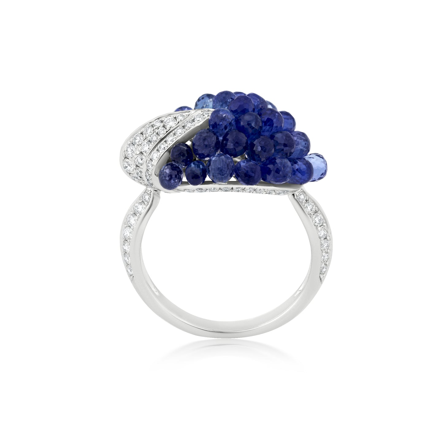 Cluster Around Point Ring With Sapphire And Diamond In 18K White Gold