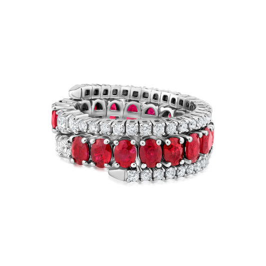Spiral Ring With Ruby And Diamond In 18K White Gold