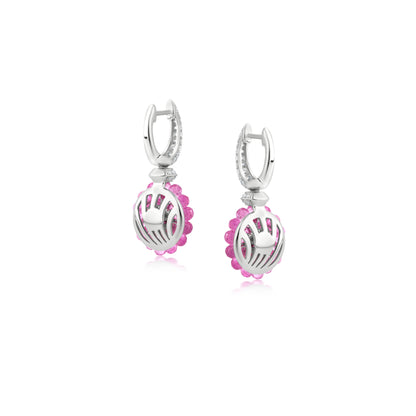 Small Cluster Earrings With Pink Sapphire And Diamond In 18K White Gold