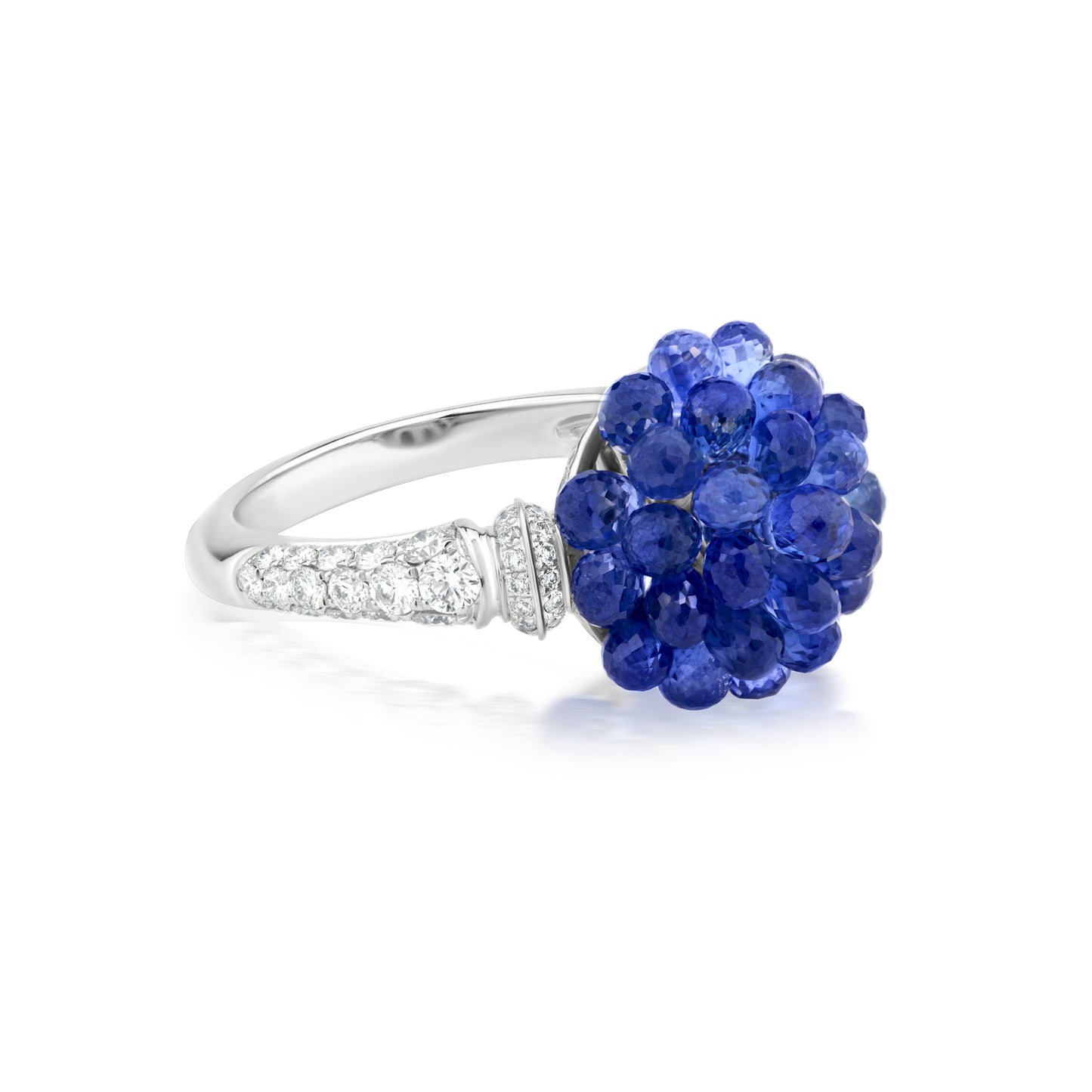 Small Round Cluster Ring With Sapphire And Diamond In 18K White Gold
