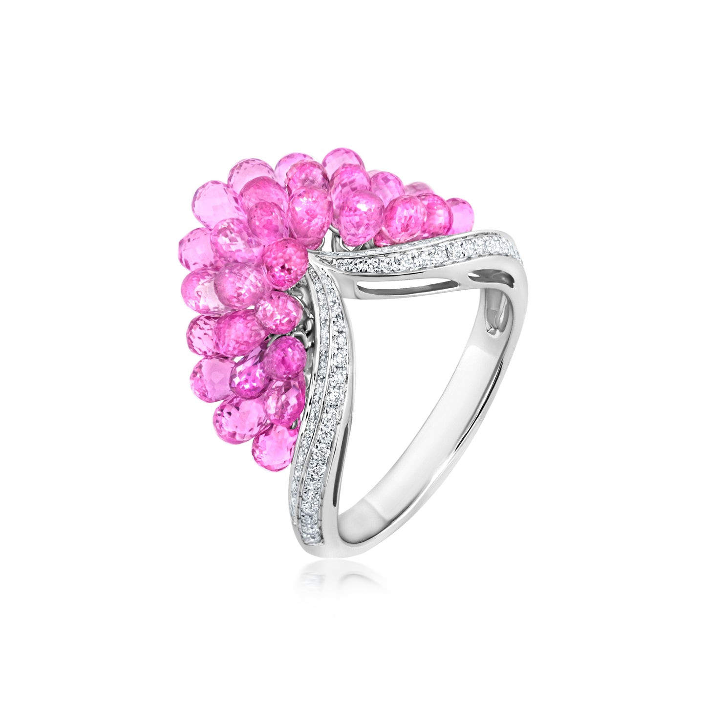 Pointed Cluster Ring With Pink Sapphire And Diamond In 18K White Gold