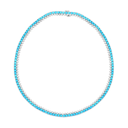 Dual Row Necklace With Turquoise And Diamond In 18K White Gold