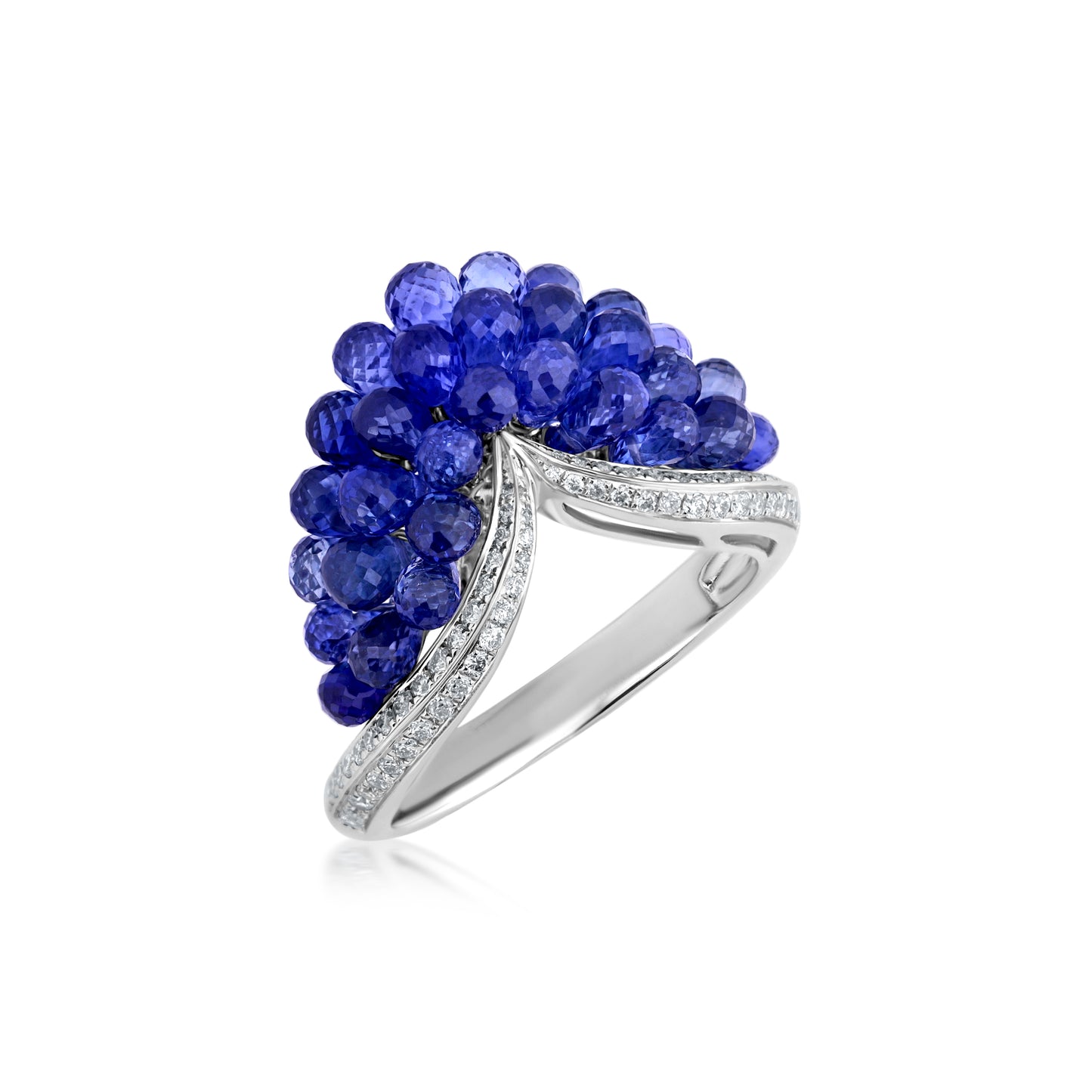 Pointed Cluster Ring With Sapphire And Diamond In 18K White Gold