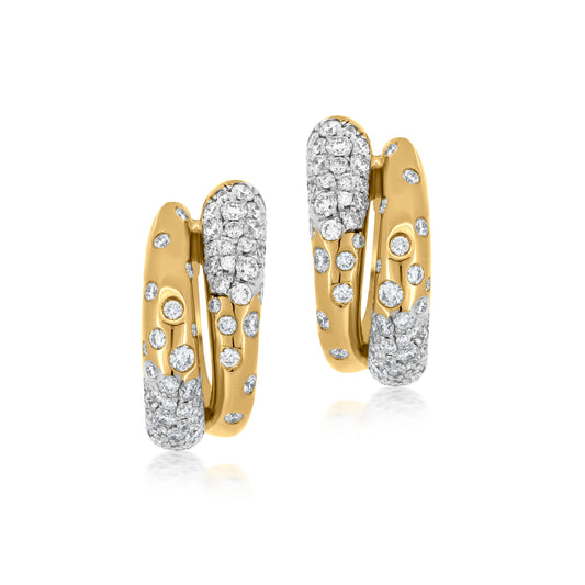 Hoop Earring With Diamond Head Detail In 18K White And Yellow Gold