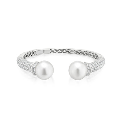 Bangle With Pearl And Diamond In 18K White Gold