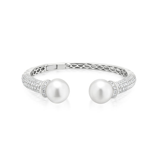 Bangle With Pearl And Diamond In 18K White Gold