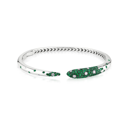 Bangle With Emerald And Diamond In 18K White Gold And Black Rhodium