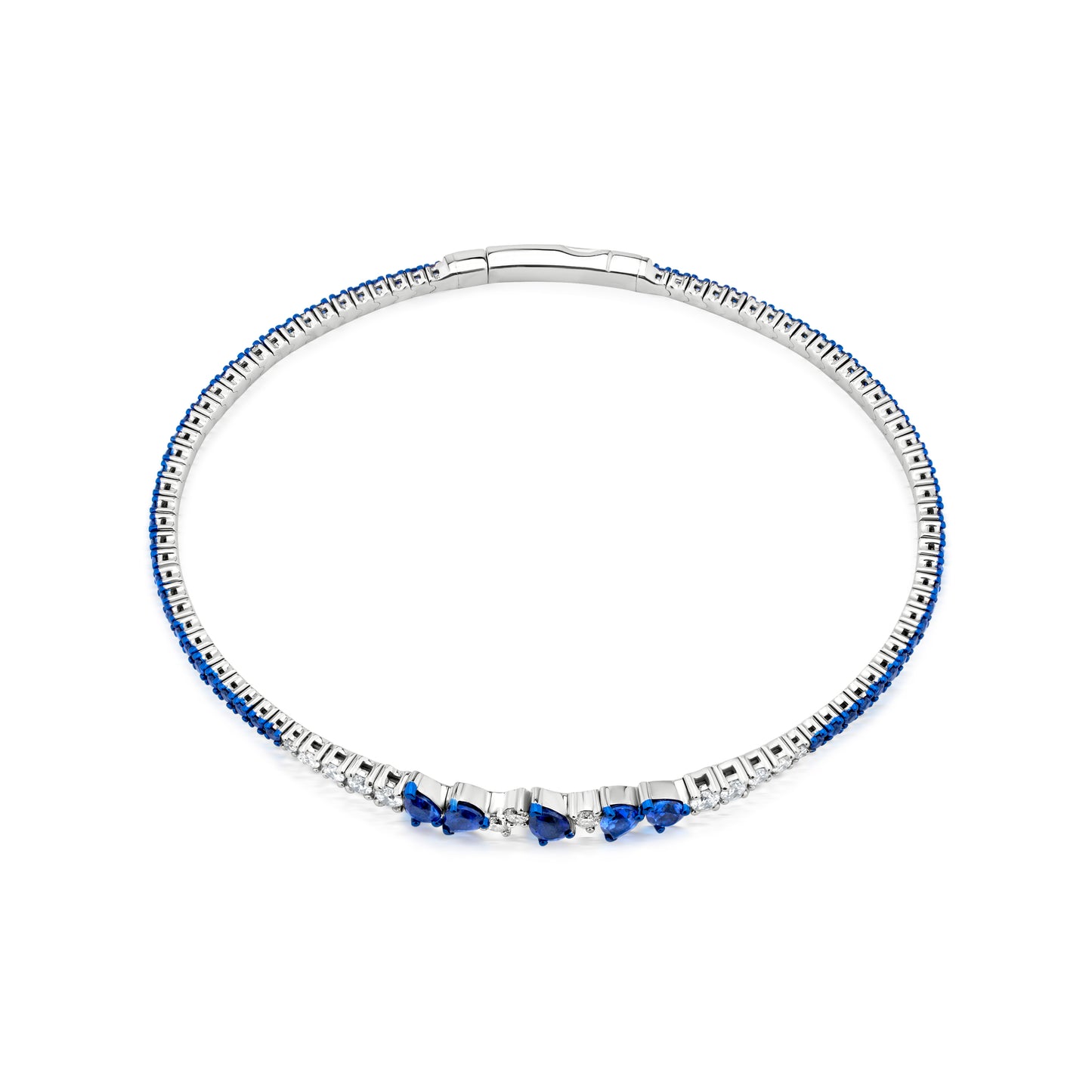 Sapphire and Diamond 18K White Gold Multi-Pear Bangle