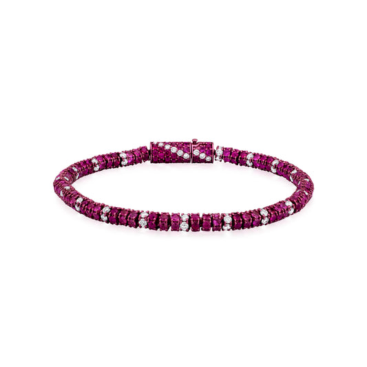 Ruby and Diamond 18K Gold Tennis Bracelet