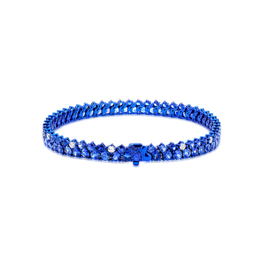 Sapphire and Diamond Dual Row 18K Gold Bracelet