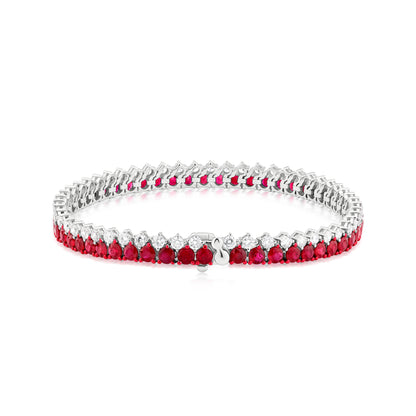 Ruby and Diamond Dual Row Two-Tone 18K White Gold Bracelet